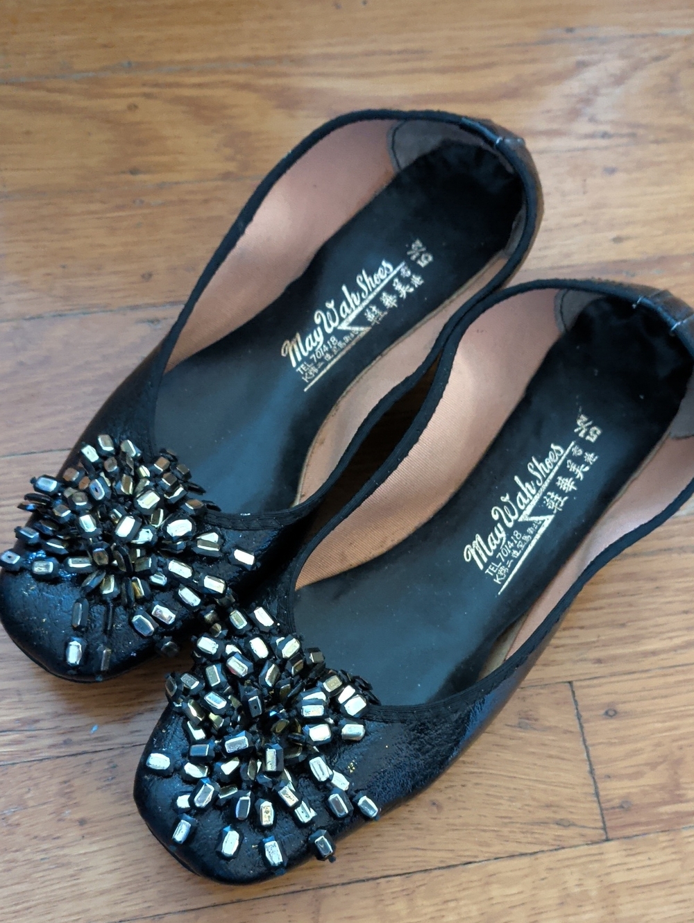 May Wah Black Jeweled Ballet Flats